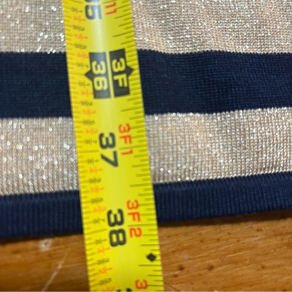 Ralph Lauren Navy & Gold Striped Knee Length Dress Size XL Preppy Party Holiday - Picture 9 of 9